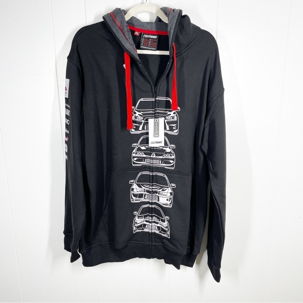 NWT Hardtuned Black Graphic Lightweight Car Full Zip Hoodie Extra Large
